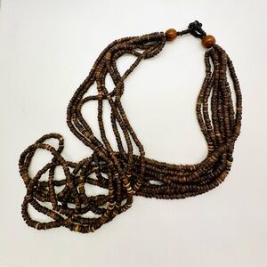 Vintage Brown Bead Layered Statement Necklace
